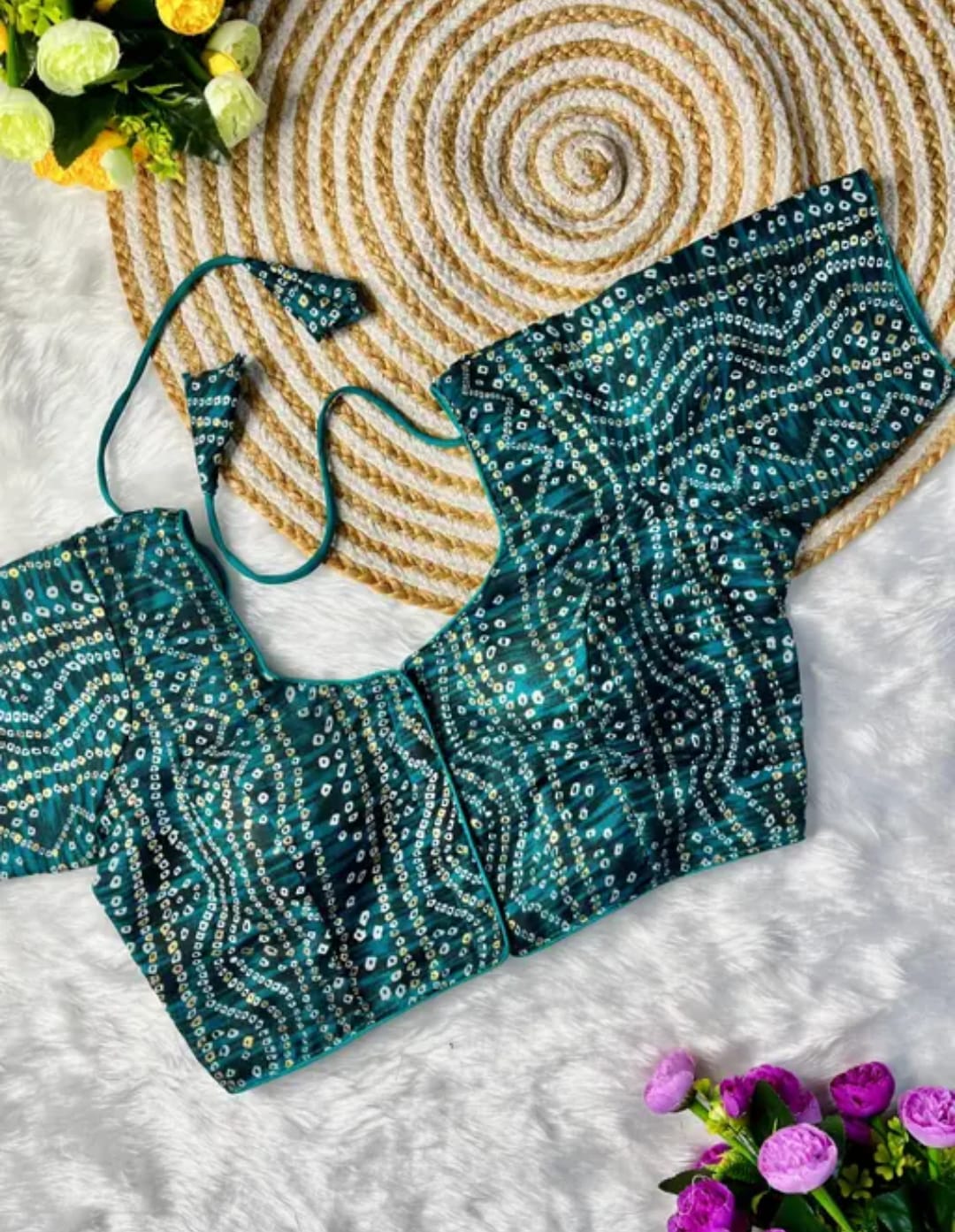 COTTON SILK BANDHANI PRINT WORK BLOUSE