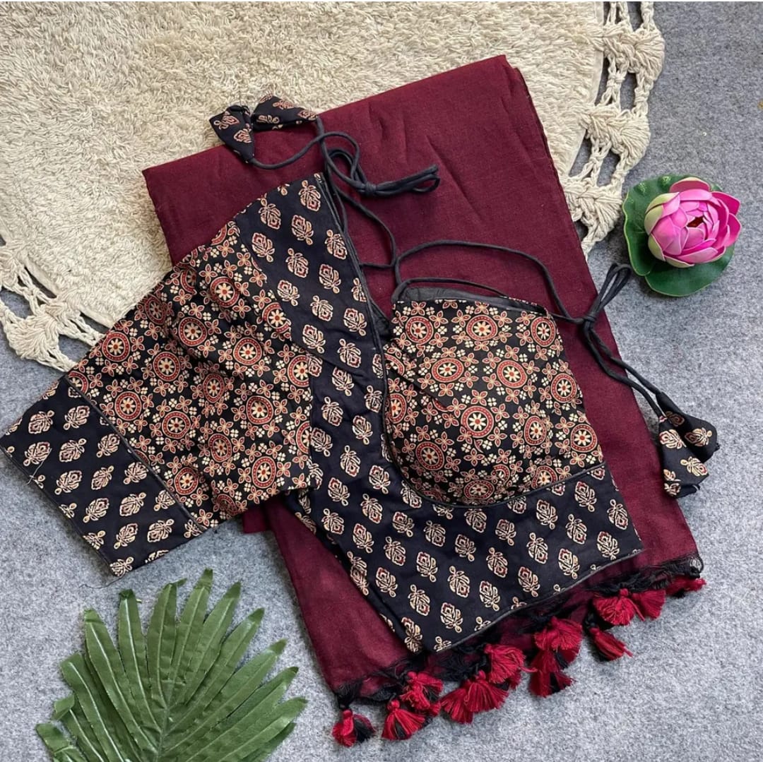 COTTON AJRAKH PRINT WORK BLOUSE