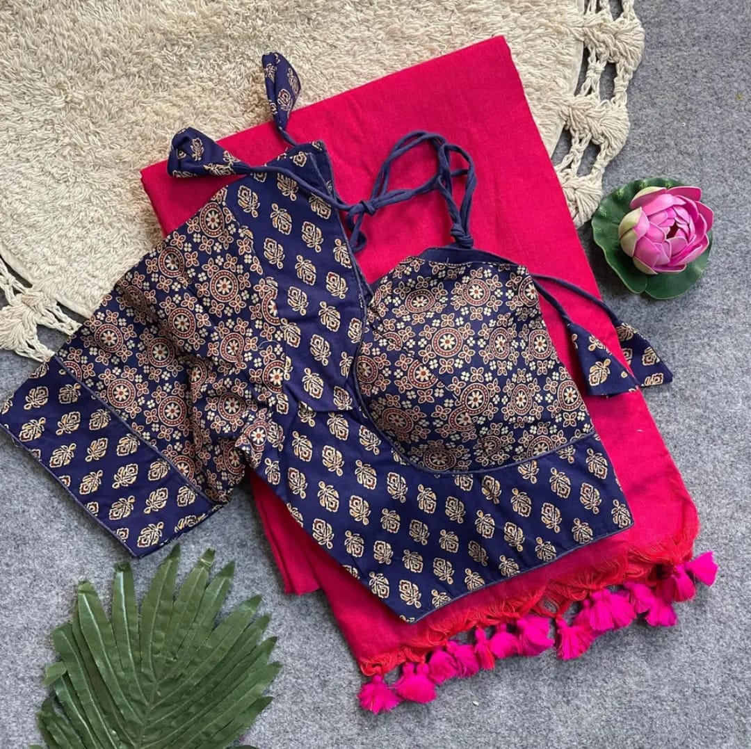 COTTON AJRAKH PRINT WORK BLOUSE