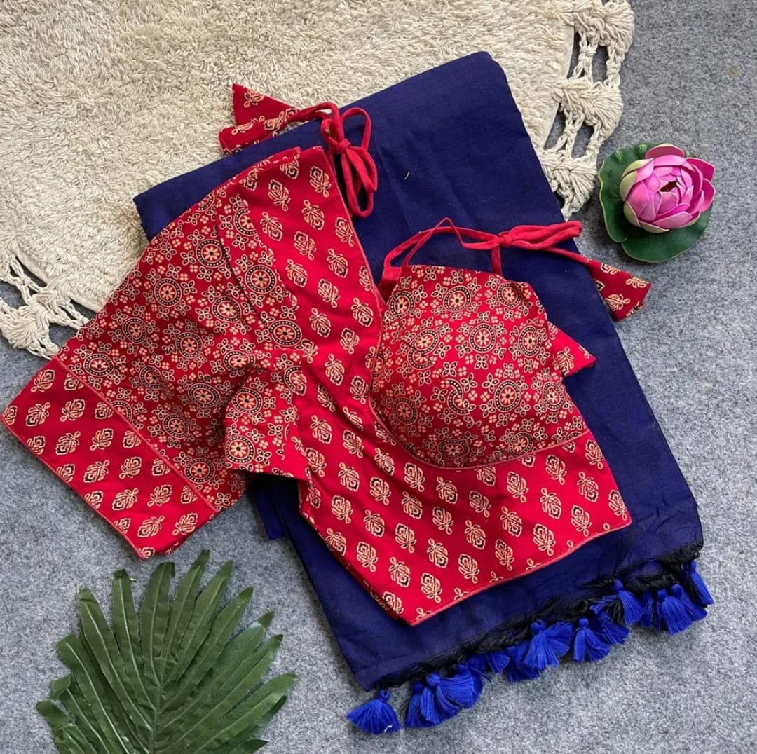 COTTON AJRAKH PRINT WORK BLOUSE