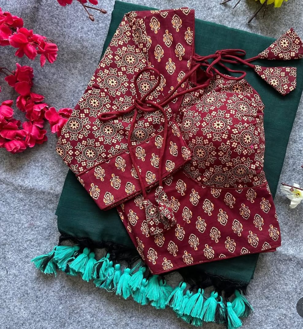 COTTON AJRAKH PRINT WORK BLOUSE