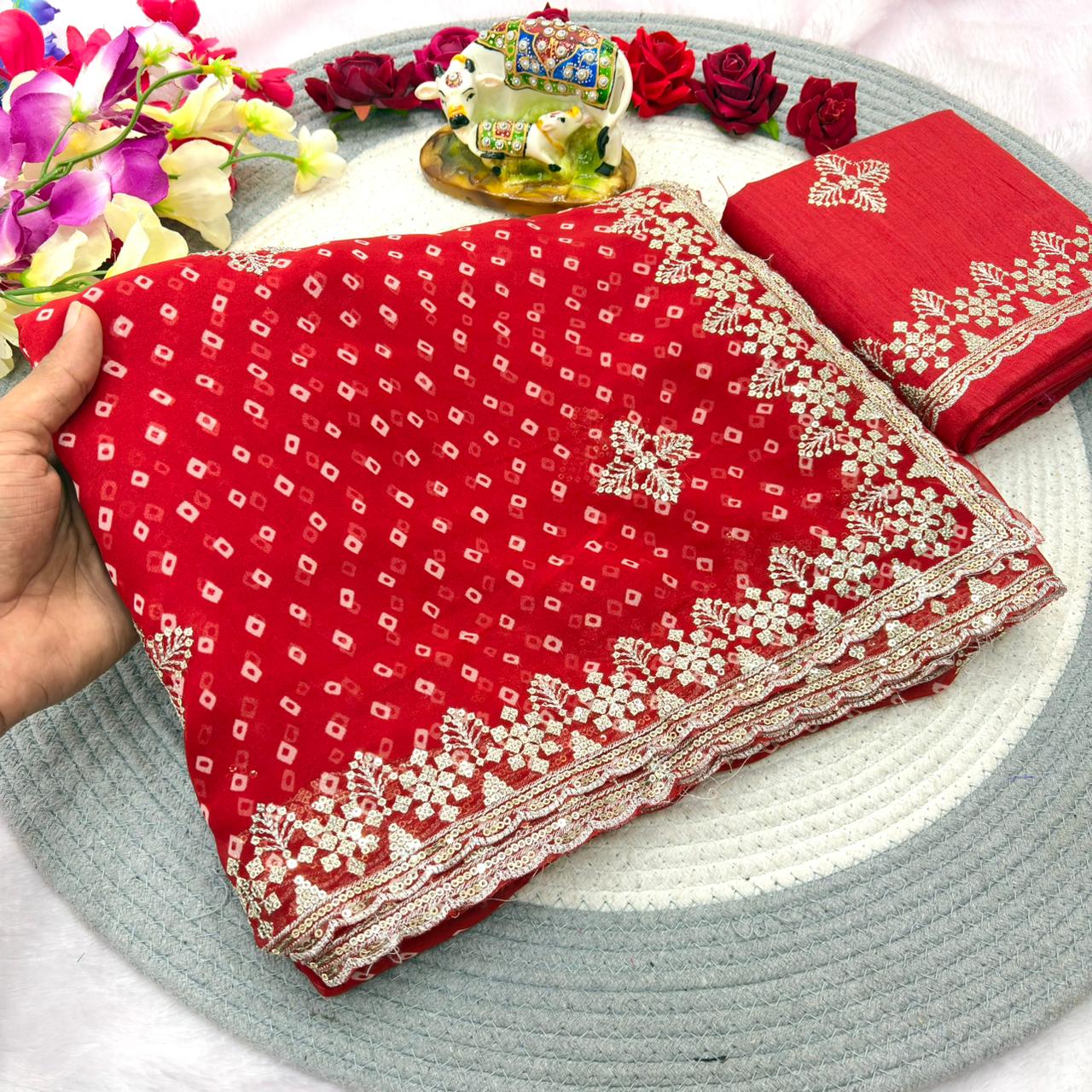 Saree Bandhani Red