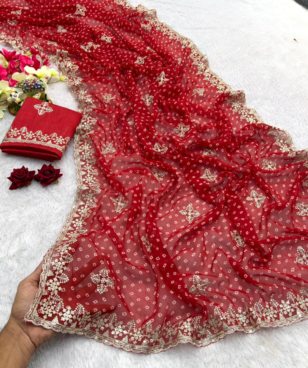 Saree Bandhani Red