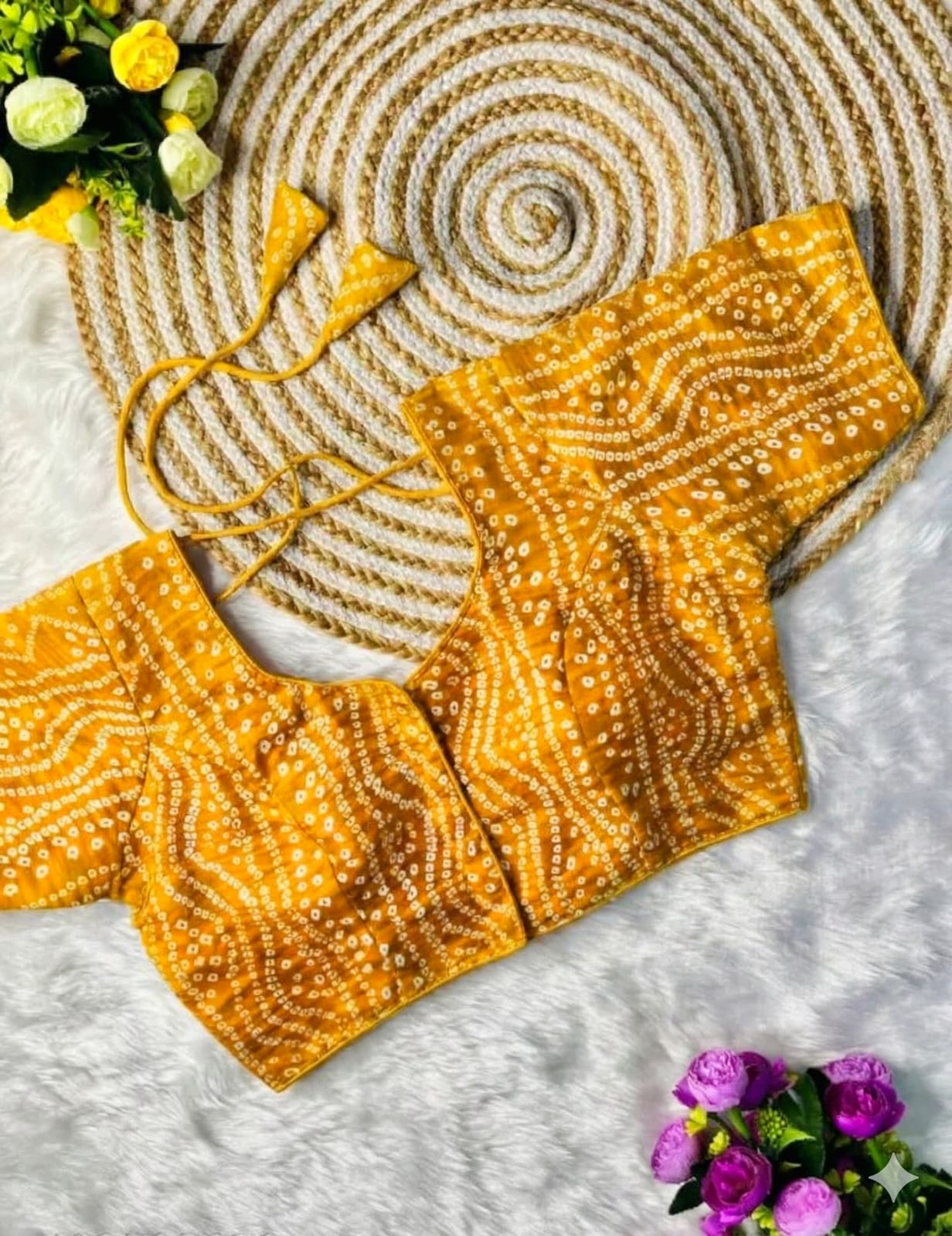 COTTON SILK BANDHANI PRINT WORK BLOUSE