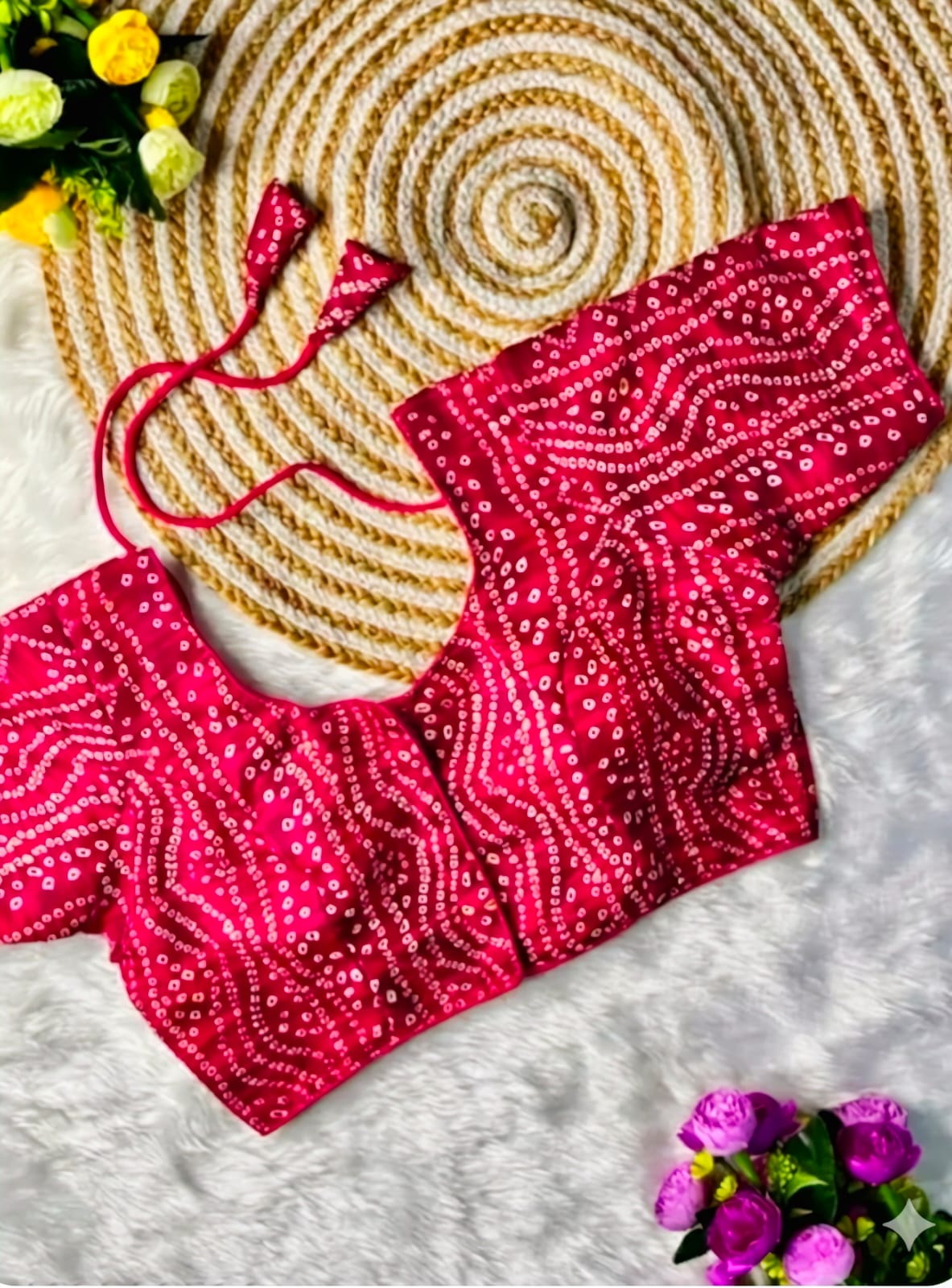 COTTON SILK BANDHANI PRINT WORK BLOUSE