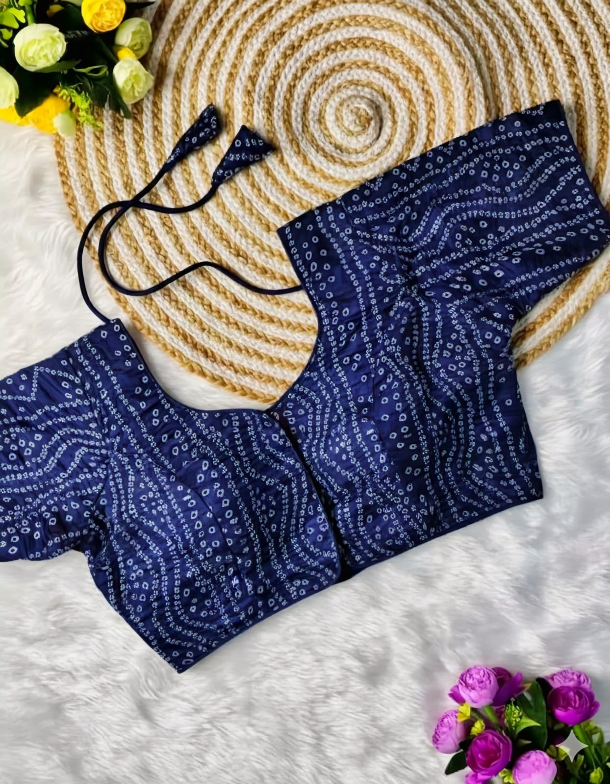 COTTON SILK BANDHANI PRINT WORK BLOUSE