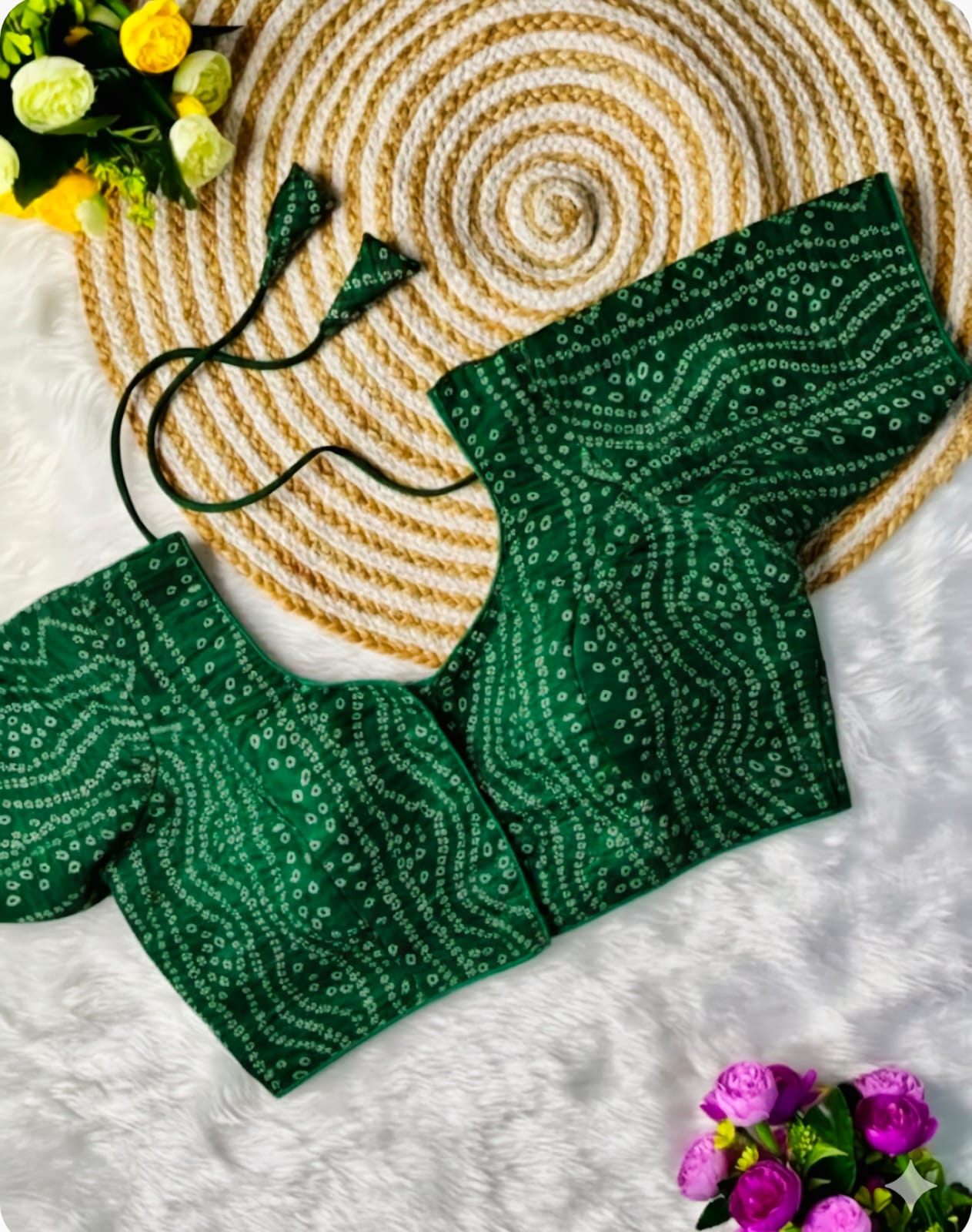 COTTON SILK BANDHANI PRINT WORK BLOUSE