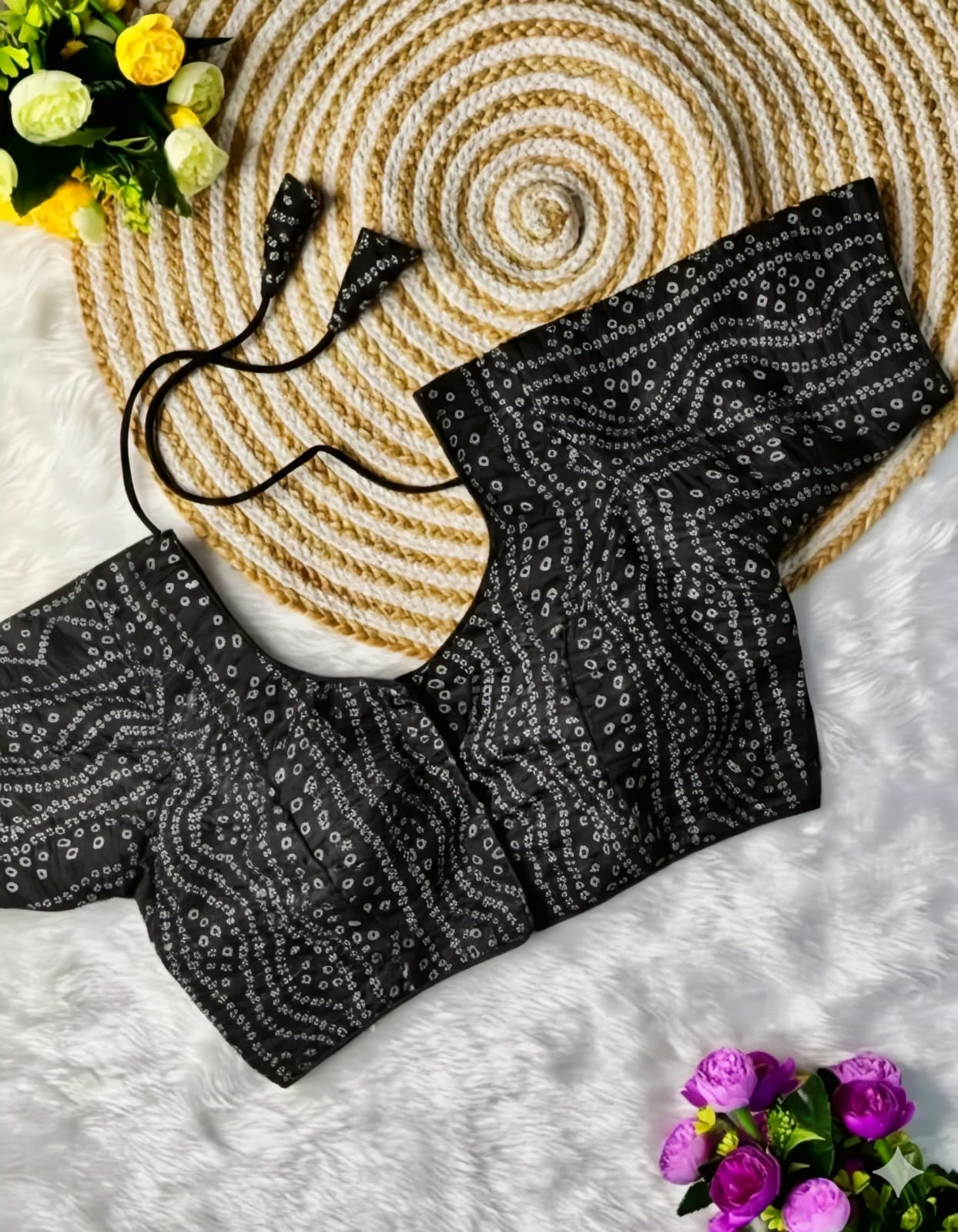 COTTON SILK BANDHANI PRINT WORK BLOUSE