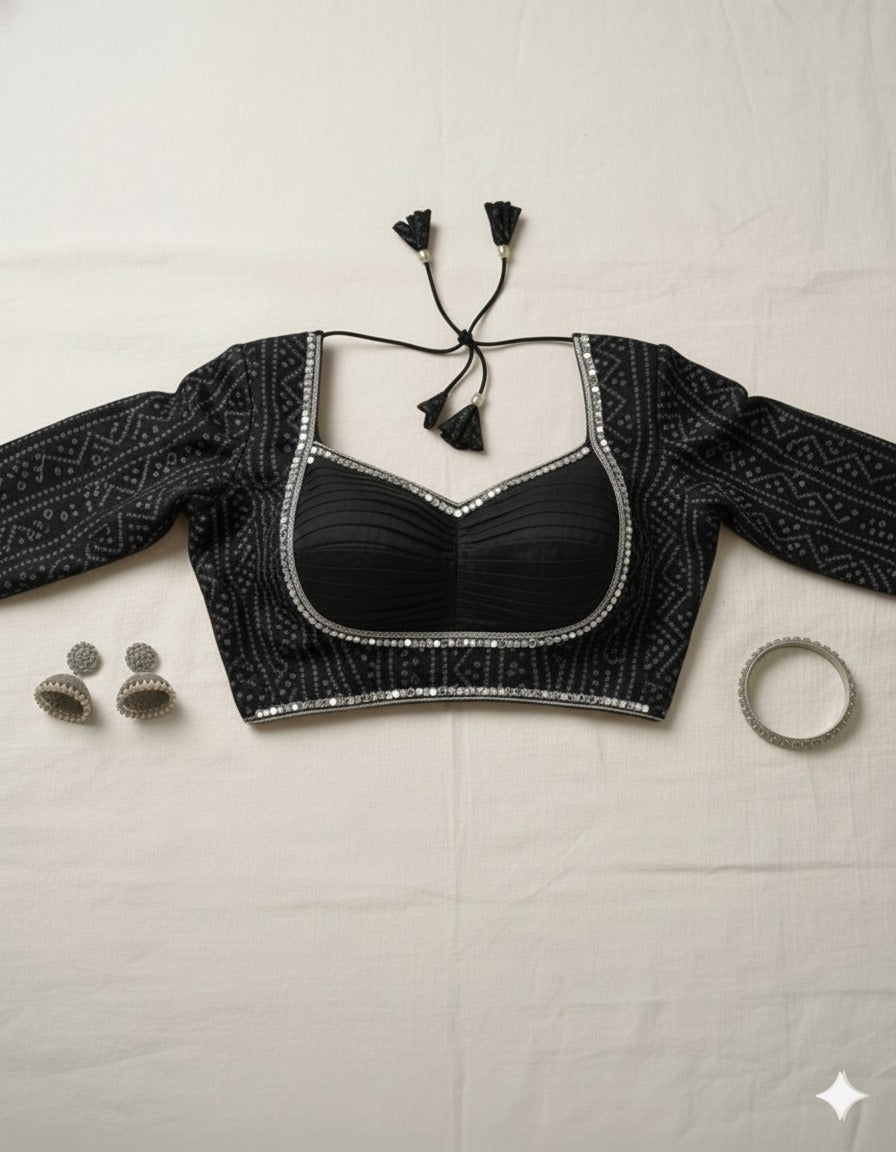 COTTON SILK BANDHANI PRINT WORK BLOUSE