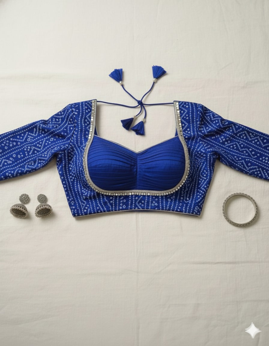 COTTON SILK BANDHANI PRINT WORK BLOUSE