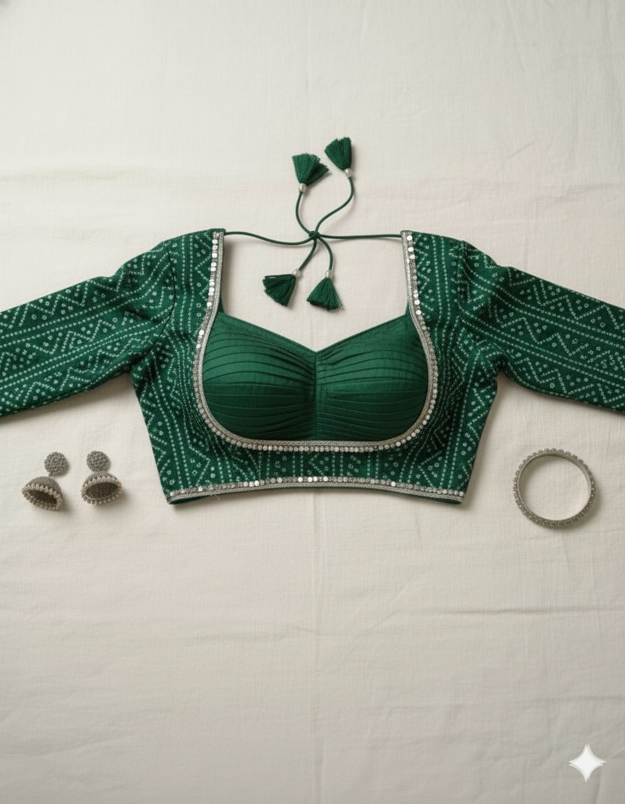 COTTON SILK BANDHANI PRINT WORK BLOUSE