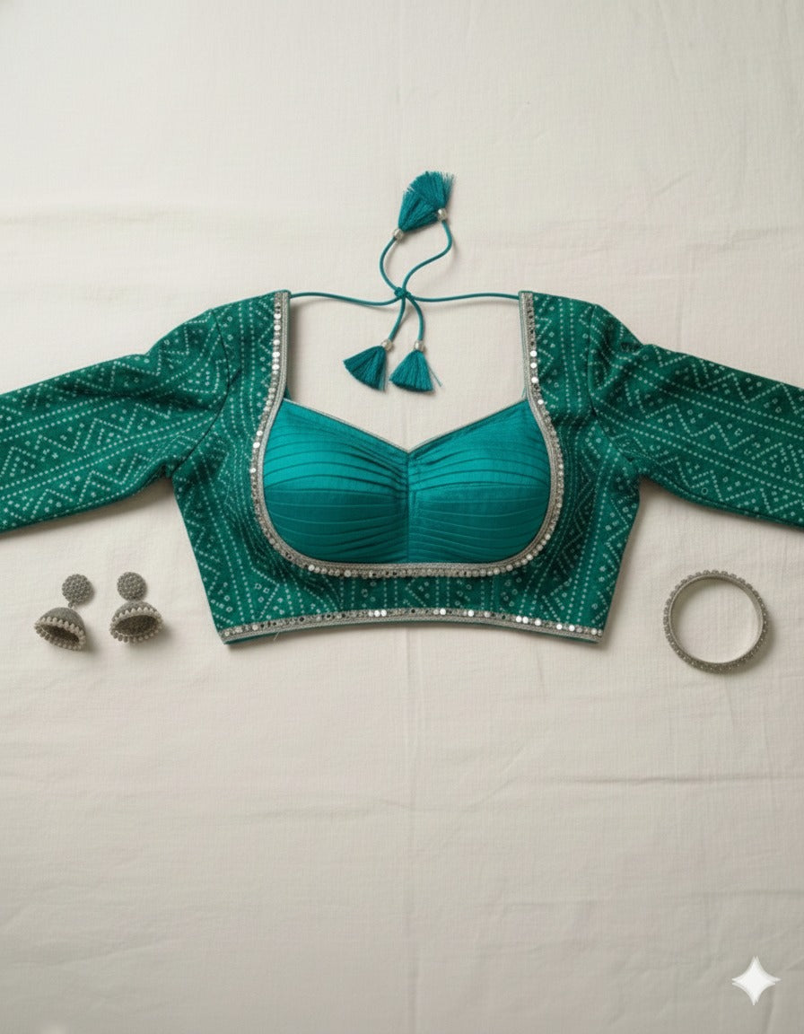 COTTON SILK BANDHANI PRINT WORK BLOUSE