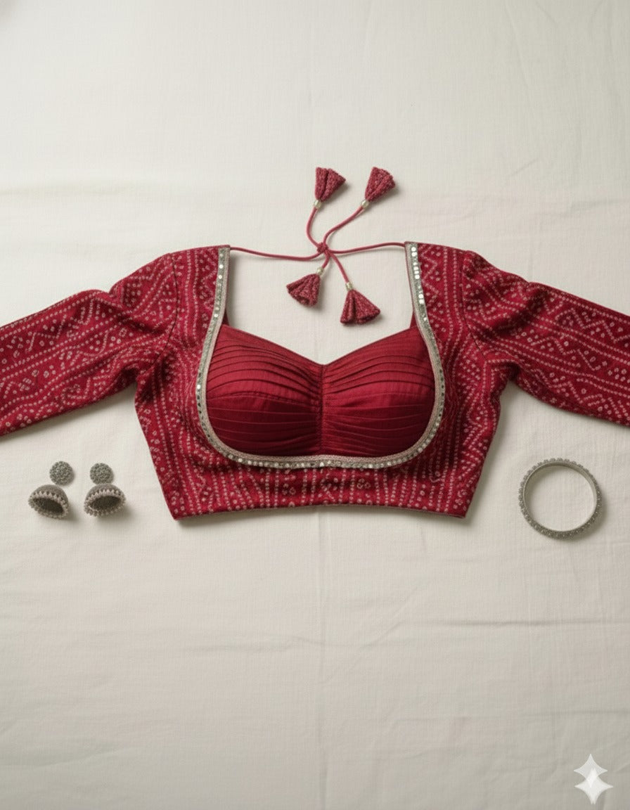 COTTON SILK BANDHANI PRINT WORK BLOUSE