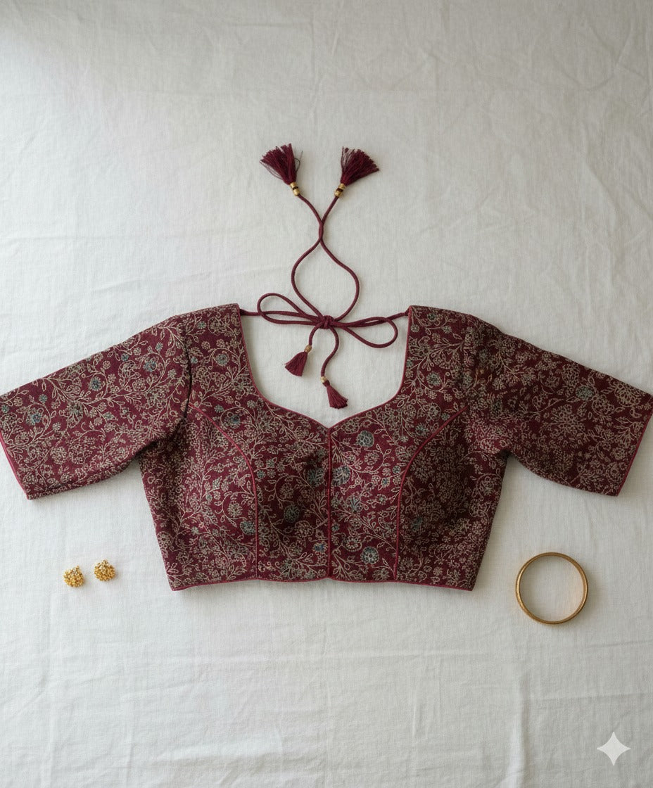 COTTON AJRAKH PRINT WORK BLOUSE