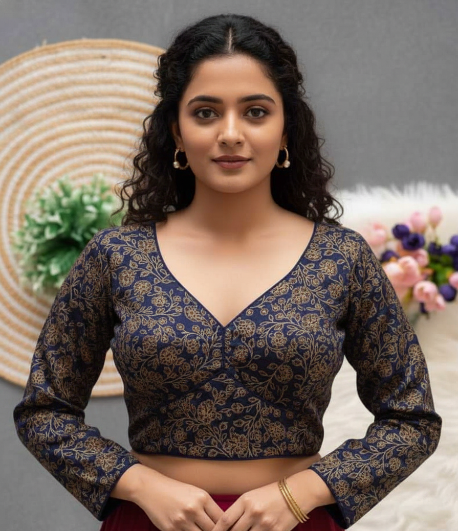 COTTON AJRAKH PRINT WORK BLOUSE