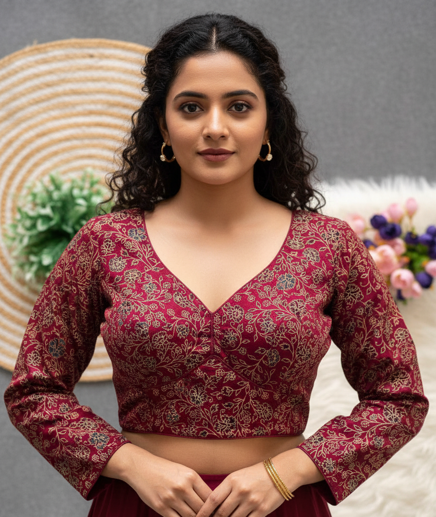 COTTON AJRAKH PRINT WORK BLOUSE