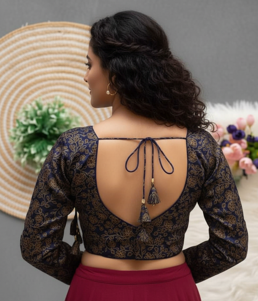 COTTON AJRAKH PRINT WORK BLOUSE