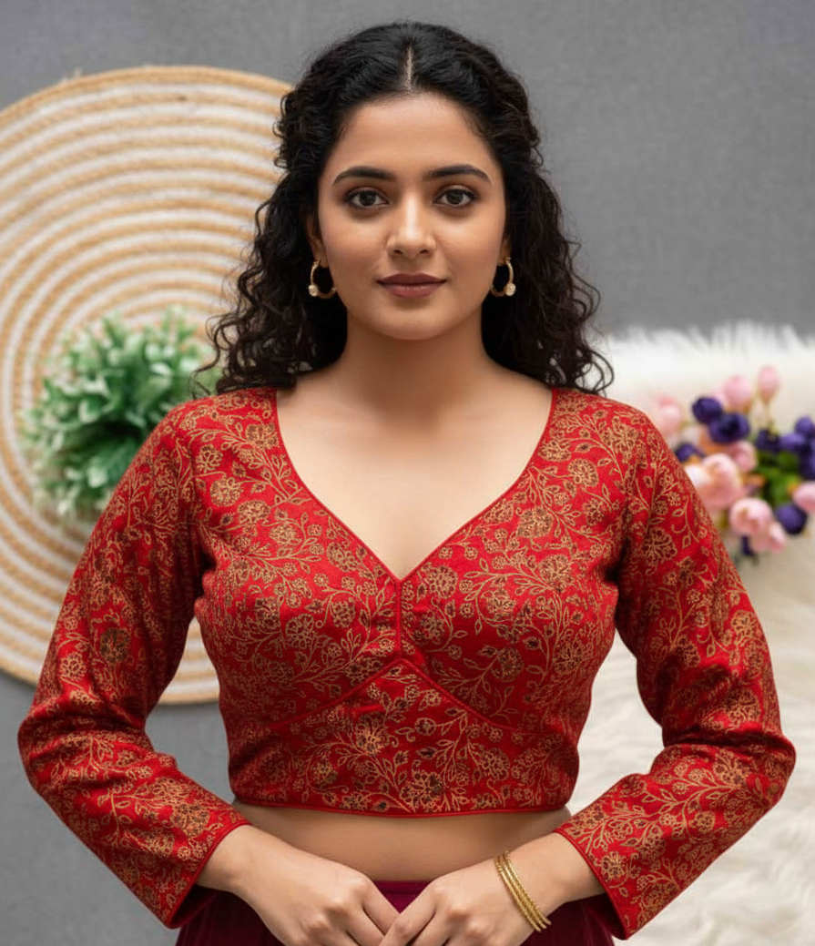 COTTON AJRAKH PRINT WORK BLOUSE